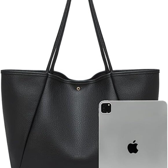 Leather Tote Bag Women Large Spacious Minimalist Office Work Carryall - Picture 2 of 9